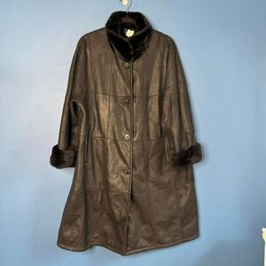 Christ Lambskin Leather Coat Women's Size XL Shearling‎ Fur Luxury Retro Classic